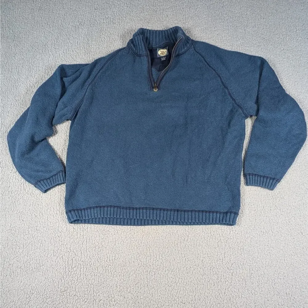 Tommy Bahama Sweater Mens Large Blue Half Zip Pullover Knit Cotton Casual